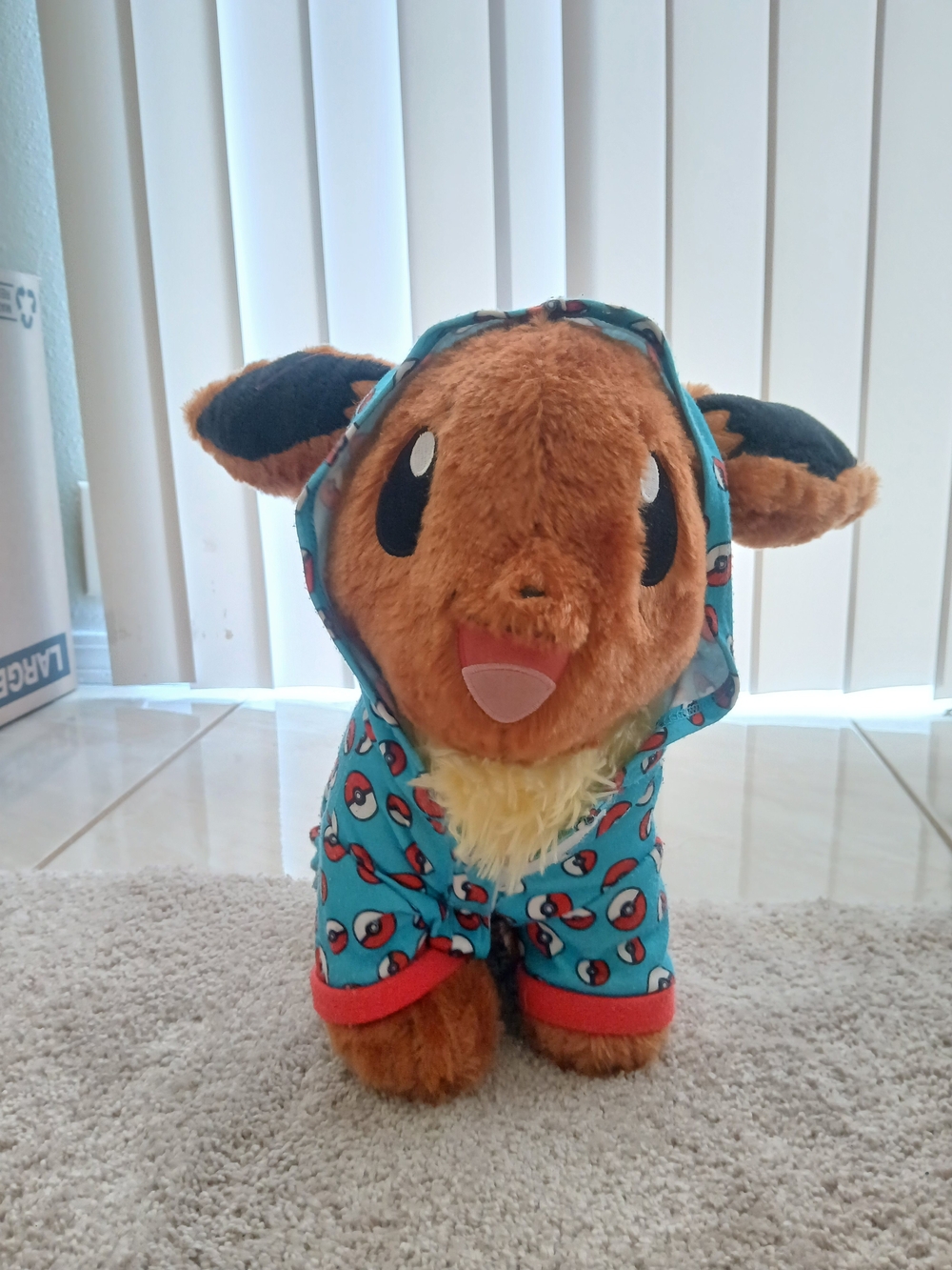 Build-A-Bear Eevee Plush in Teal Poké Hoodie with Red Trim